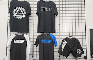 Photo of merchandise stand at NESF Boston.