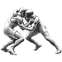 Outline of two men wrestling